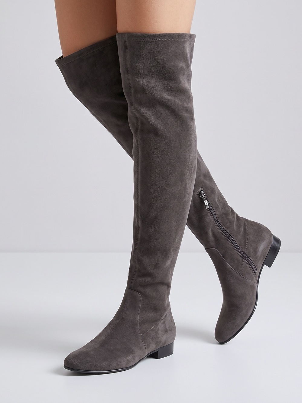 LUIGI TRAINI 🇮🇹 WOMENS GREY SOFT SUEDE COMFORT FLATS HIGH BOOTS